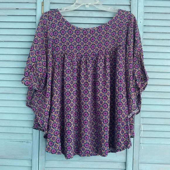 Avenue Blouse Shirt ~ Sz 18/20 ~ Batwing Sleeve ~ Blue, Brown, Pink - Picture 3 of 4